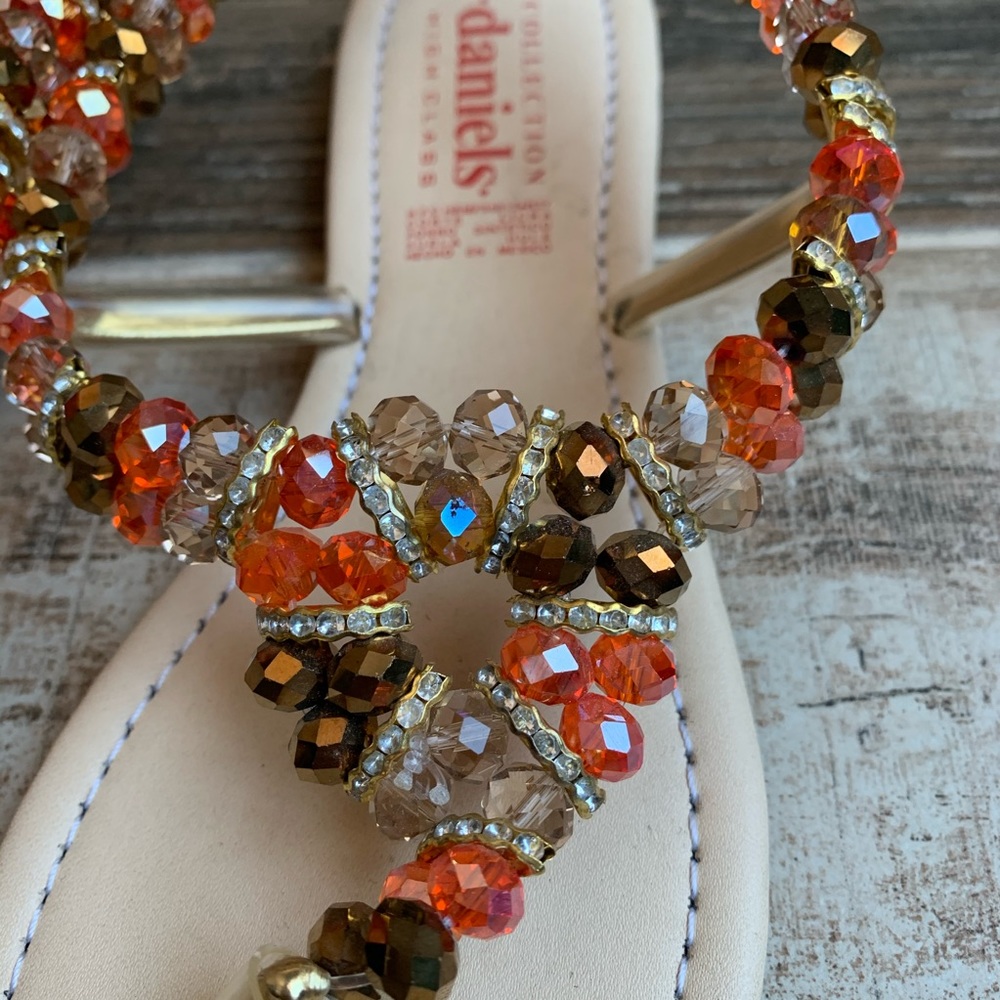 ✨SOLD Crystal Beaded Thong Sandals Orange & Brown - Picture 2 of 6